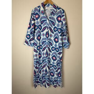 Navybleu Sara Ikat Long Sleeve Tunic Dress Maxi 100% Cotton Blue Pink Women’s M